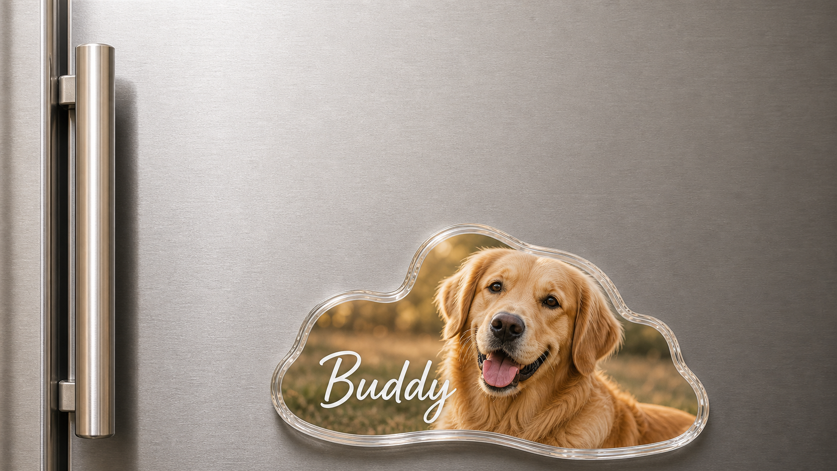 Oversized custom acrylic golden retriever fridge magnet